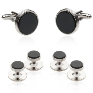 mens black tuxedo cufflinks and studs formal set in onyx and silver with travel presentation gift box men cufflinks for wedding groomsmen jewelry - cufflinks and studs men tuxedo