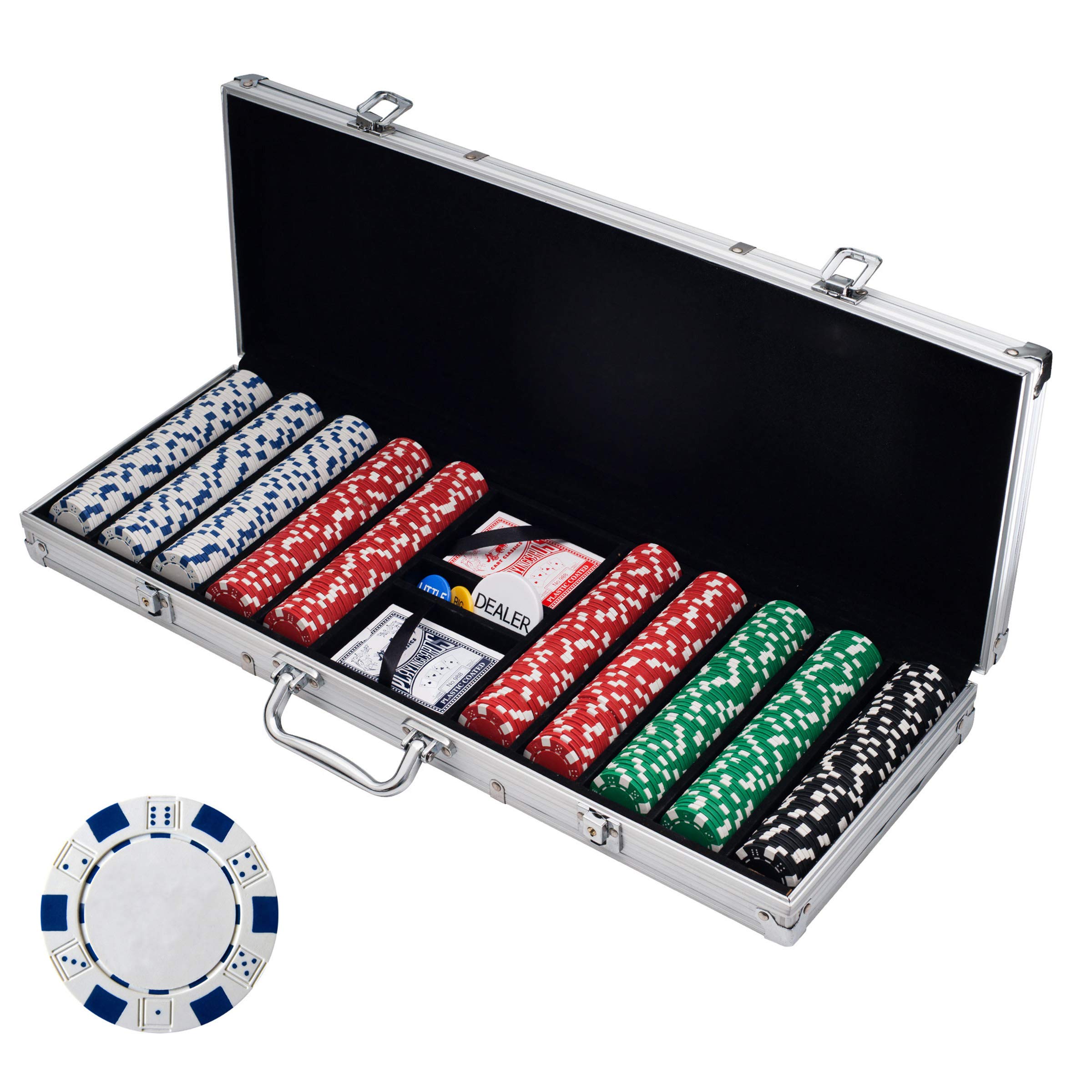 Poker Chip Set - 11.5g Poker Set with Cards, Buttons, Carrying Case, and 500 Poker Chips for Texas Hold'em and Blackjack Games by Trademark Poker