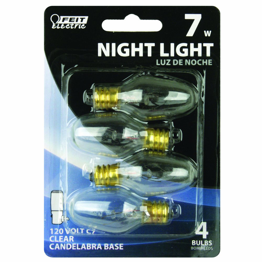 Feit Electric BP7C7/4 7-Watt Clear Night Light Bulb, 4 Pack