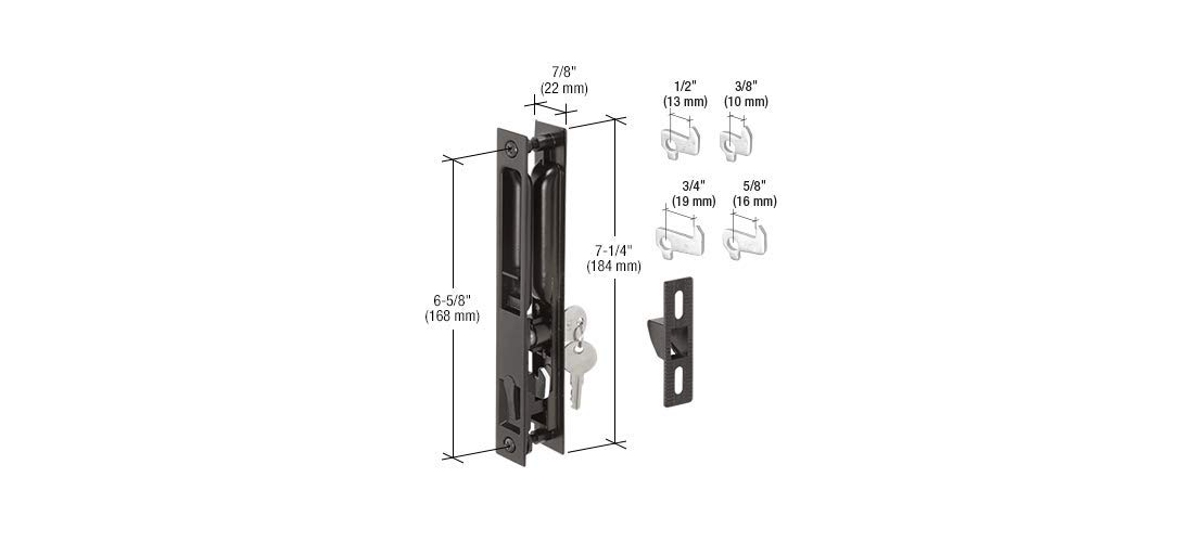 Prime-Line C 1033 Diecast Keyed Patio Sliding Door Handle Set for 1 In. to 1-1/8 In. Thick Sliding Glass Doors, Black (Single Pack)