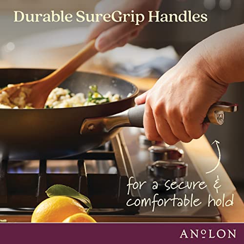 Anolon Advanced Hard Anodized Nonstick Frying Pan/ Fry Saute All Purpose Pan with Lid - 12 Inch, Gray