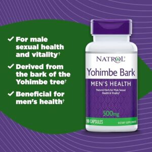 Natrol, Yohimbe Bark Capsules, Men's Health Supplement, Sexual Health & Vitality, 500 mg, 90 Count