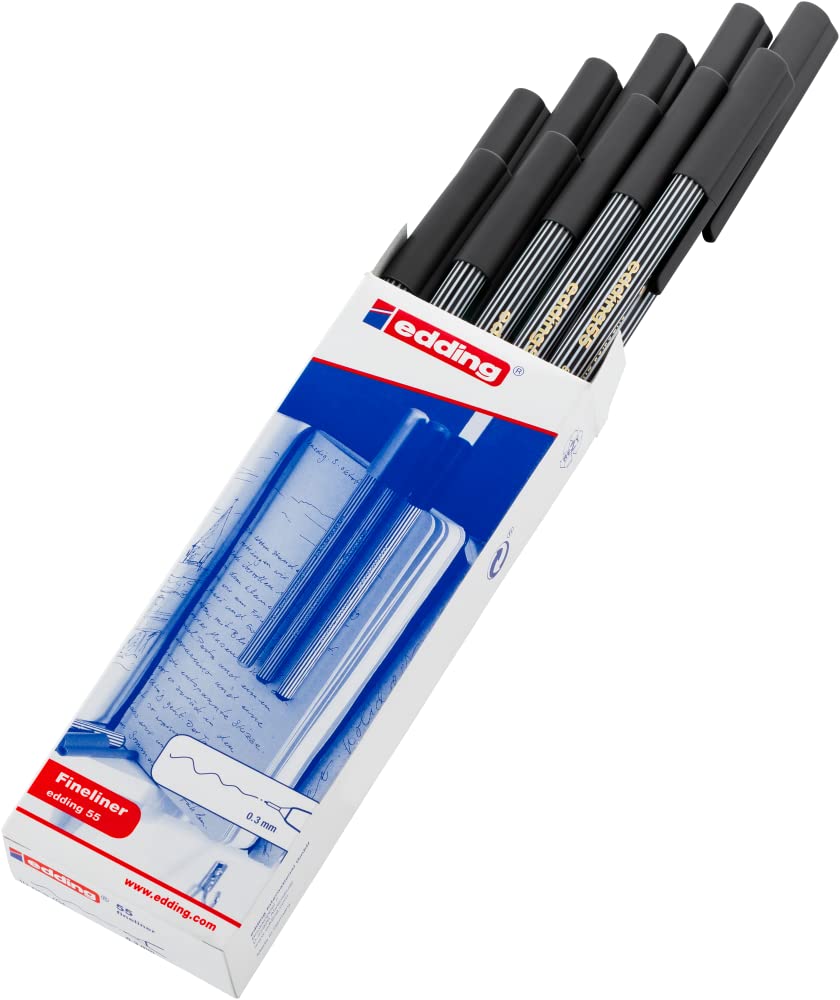 edding 55 fineliner - pen for writing, sketching or illustrating - pack of 10 - black