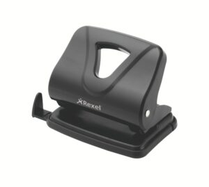 rexel ecodesk compact hole punch, 20 sheets, made with 50% recycled plastic, eco friendy, 2102616, black