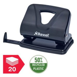 Rexel Ecodesk Compact Hole Punch, 20 Sheets, Made with 50% Recycled Plastic, Eco friendy, 2102616, Black