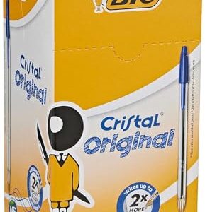 Bic Cristal Original Ballpoint Pens, Medium Point (1.0 mm) Every-Day Writing Pens with Clear Barrel, Blue, Box of 50