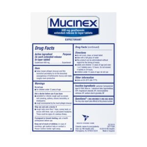 Mucinex 12 Hour 600 mg Guaifenesin Extended-Release Tablets for Excess Mucus Relief, Expectorant Aids Excess Mucus Removal, Chest Congestion Relief, 40 Bi-Layer Tablets