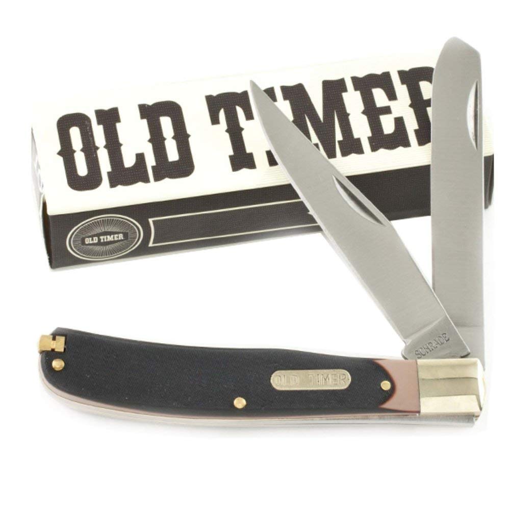 Old Timer 96OT Bearhead Trapper 7.4in Traditional Folding Pocket Knife with 2 High Carbon SS Blades, Sawcut Handle, Tweezers, and Convenient Size for EDC, Hunting, Camping, Whittling, and Outdoors