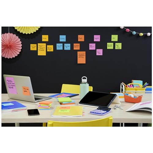 Post-it Super Sticky Notes, 3x3 in, 2x the Sticking Power, Assorted Bright Colors, Recyclable (pack of 12)