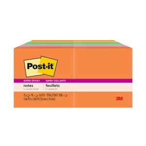 Post-it Super Sticky Notes, 3x3 in, 2x the Sticking Power, Assorted Bright Colors, Recyclable (pack of 12)