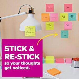 Post-it Super Sticky Notes, 3x3 in, 2x the Sticking Power, Assorted Bright Colors, Recyclable (pack of 12)