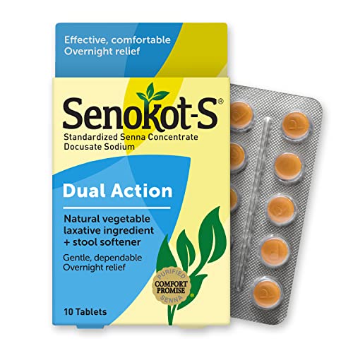 Senokot-S Dual Action 60 Tablets, Natural Vegetable Laxative Ingredient Plus Stool Softener Tablets, Gentle Dependable Overnight Relief Of Occasional Constipation White