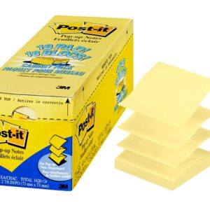 Post-it Pop-up Notes, 3 in x 3 in, 18 Pads, America's #1 Favorite Sticky Notes, Canary Yellow, Clean Removal, Recyclable (R330-18CP)