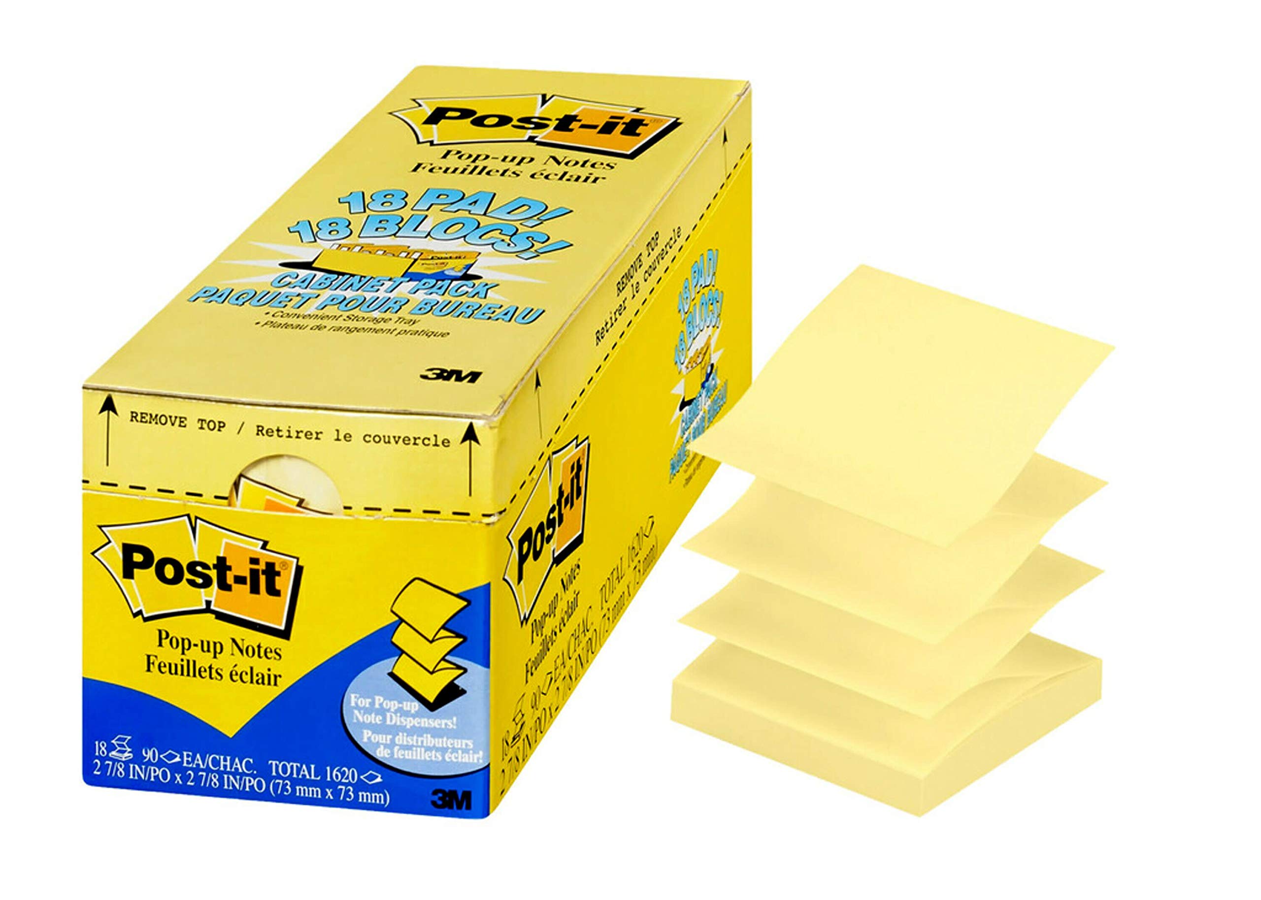 Post-it Pop-up Notes, 3 in x 3 in, 18 Pads, America's #1 Favorite Sticky Notes, Canary Yellow, Clean Removal, Recyclable (R330-18CP)