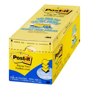 Post-it Pop-up Notes, 3 in x 3 in, 18 Pads, America's #1 Favorite Sticky Notes, Canary Yellow, Clean Removal, Recyclable (R330-18CP)