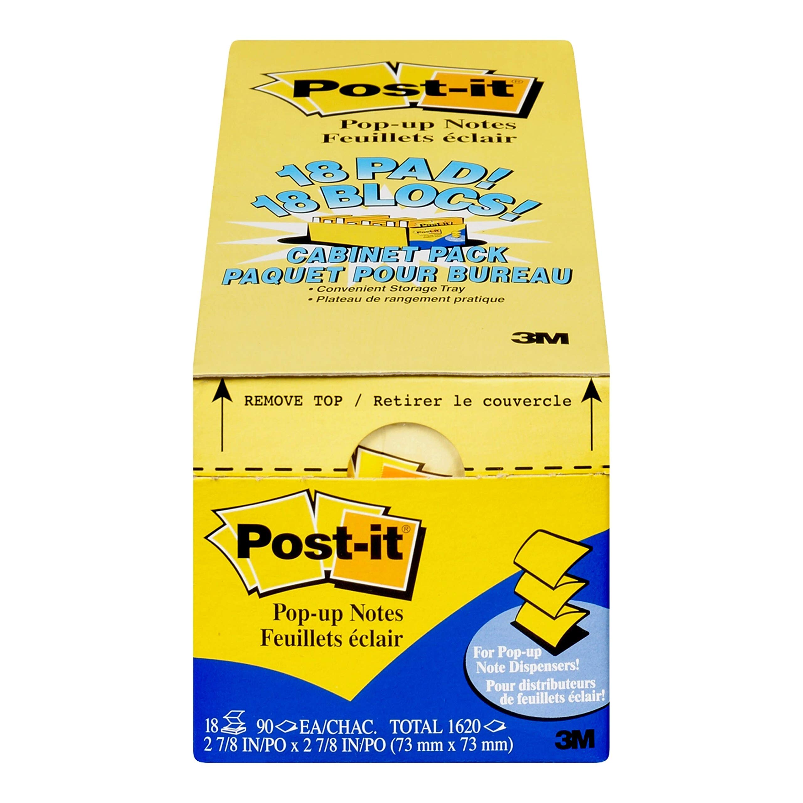 Post-it Pop-up Notes, 3 in x 3 in, 18 Pads, America's #1 Favorite Sticky Notes, Canary Yellow, Clean Removal, Recyclable (R330-18CP)