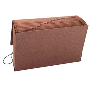 smead tuff expanding file, 12 pockets, monthly (jan.-dec.), flap and cord closure, legal size, redrope (70390)