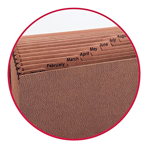 Smead TUFF Expanding File, 12 Pockets, Monthly (Jan.-Dec.), Flap and Cord Closure, Legal Size, Redrope (70390)