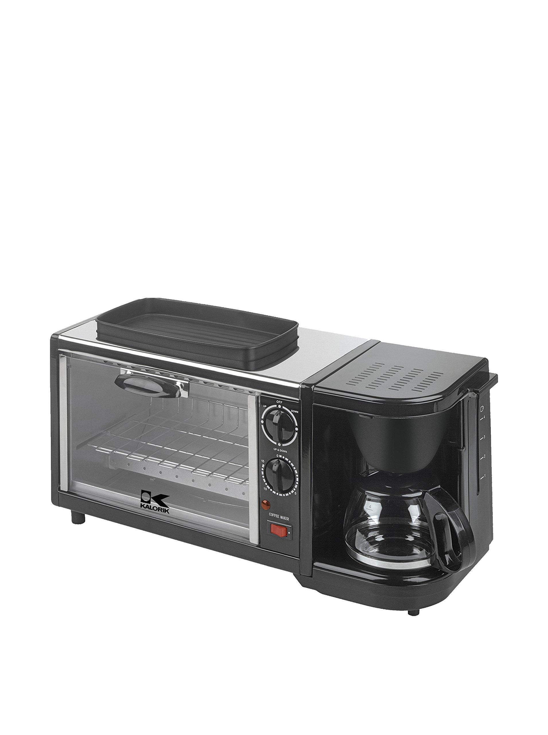 Kalorik Breakfast Set: 3-In-1 Coffee Maker/Oven/Griddle, Stainless/Black