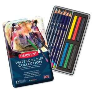 Derwent Colored Pencils, Watercolor, Water Color Pencils, Drawing, Art, Metal Tin, 12 Count (0700303),Blue