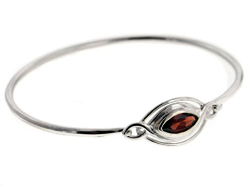 Elliptical Classic Sterling Silver Bangle Bracelet with a 1ct Garnet Gemstone