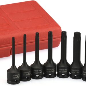 NEIKO 01132B 3/8” Drive Torx Star Driver Bit Socket Set | 7 Piece | T20 to T60 | 3” Length | Cr-Mo Impact Grade