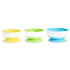 munchkin® stay put™ suction bowls for babies and toddlers, 3 pack, blue/green/yellow