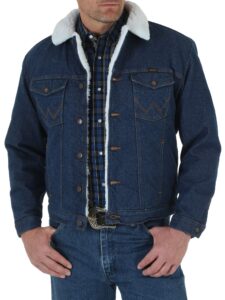 wrangler men's style cowboy cut western lined jacket, denim/sherpa, x-large