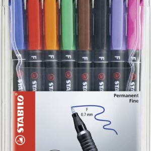 STABILO PERMANENT OHP UNIVERSAL MARKER PENS - WALLET of 8 (ASSORTED COLOURS) - FINE 0.7MM 842/8