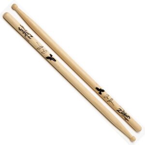 designed by the drummer of foo fighters, taylor hawkins, this signature stick is similar to a 5b, but features a large, round tip for full tones and great projection. the stick is well-balanced and versatile making it excellent for rock music.