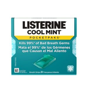 Listerine Cool Mint Pocketpaks Breath Strips Kills Bad Breath Germs, 24-Strip Pack (12 Pack)