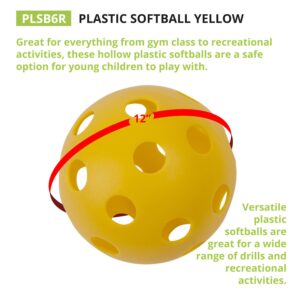 Champion Sports 12" Hollow Plastic Softball Set - Athletic Softball Equipment - Practice Softballs Plastic Hollow - Regulation Size Balls - Fun for All Ages - Lightweight/Durable - Set of 6