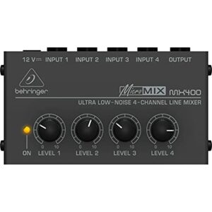 Behringer Micromix MX400 Ultra Low-Noise 4-Channel Line Mixer, 4.7 kOhms Input Impedance, Output Impedance 80 Ohms