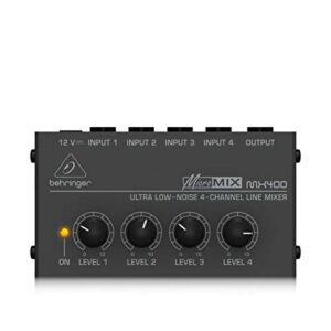 Behringer Micromix MX400 Ultra Low-Noise 4-Channel Line Mixer, 4.7 kOhms Input Impedance, Output Impedance 80 Ohms