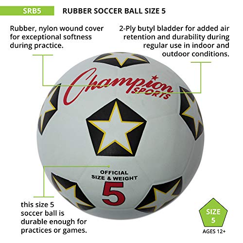 Champion Sports Rubber Cover Soccer Ball - Size 5