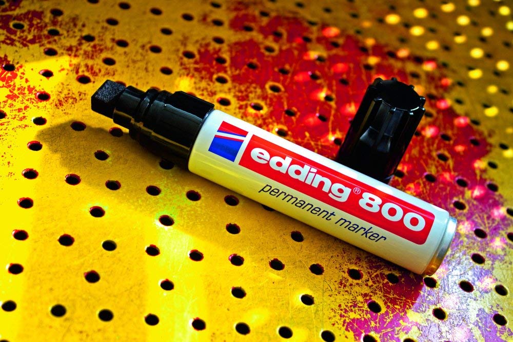 edding 800 permanent marker - black - 1 pen - chisel nib 4-12 mm - for bold markings - waterproof, quick-drying, smear-proof pens - for cardboard, plastic, wood, metal, glass and fabric