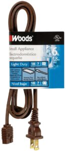 woods 0295 hpn mini plug appliance cord; 6-foot; brown