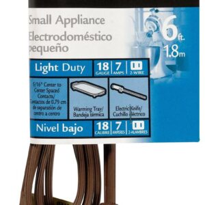 Woods 0295 HPN Mini Plug Appliance Cord; 6-Foot; Brown