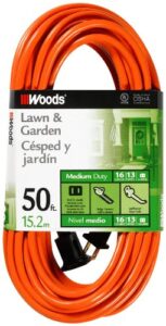 woods light duty extension cord, 50ft, 16 gauge, general purpose cord, sjtw, orange, 0723