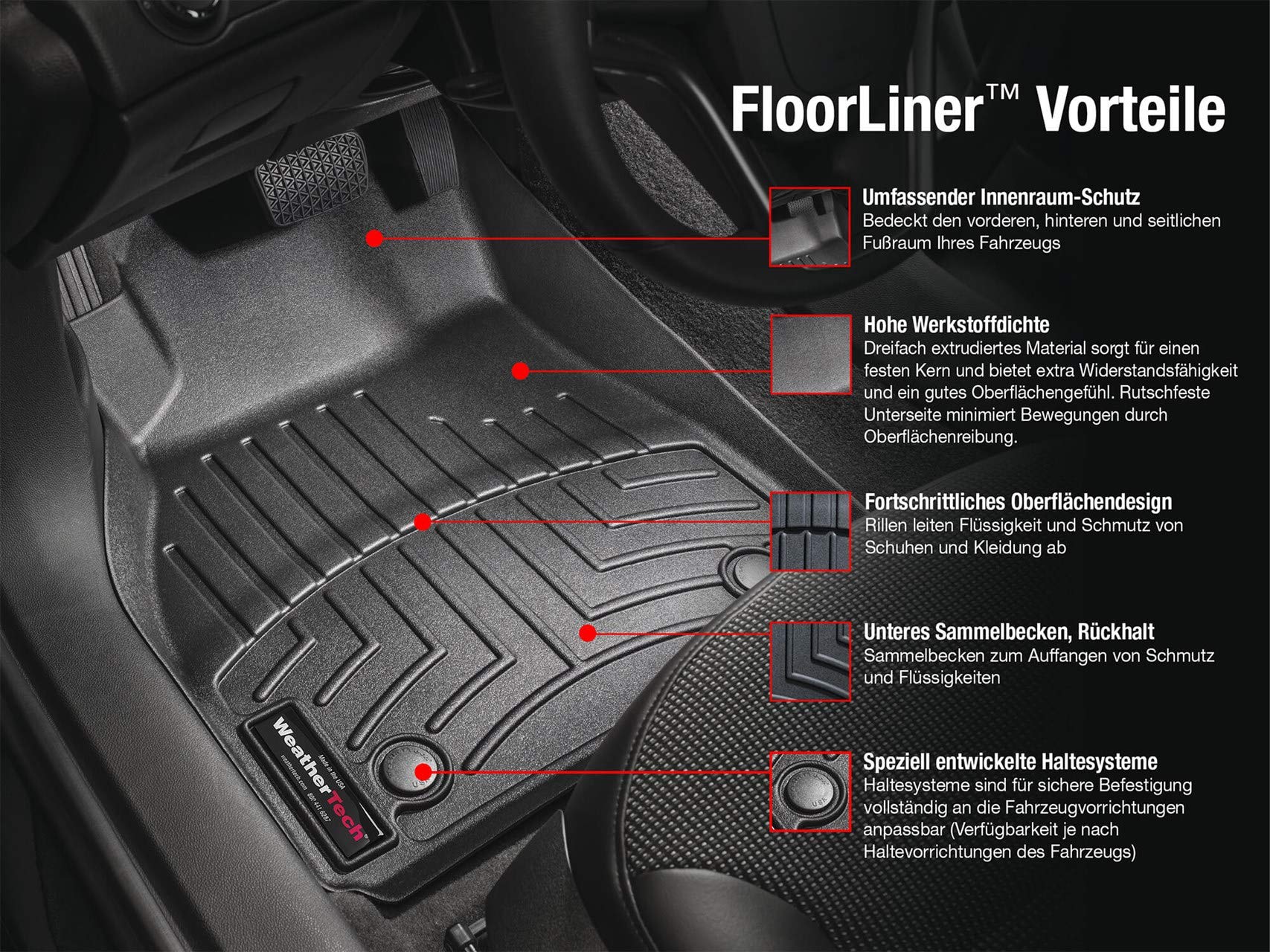 WeatherTech Custom Fit FloorLiners for Ford Ranger - 1st Row (440241), Black