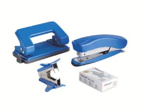 rexel 2100069 desk set with stapler and punch, assorted colors