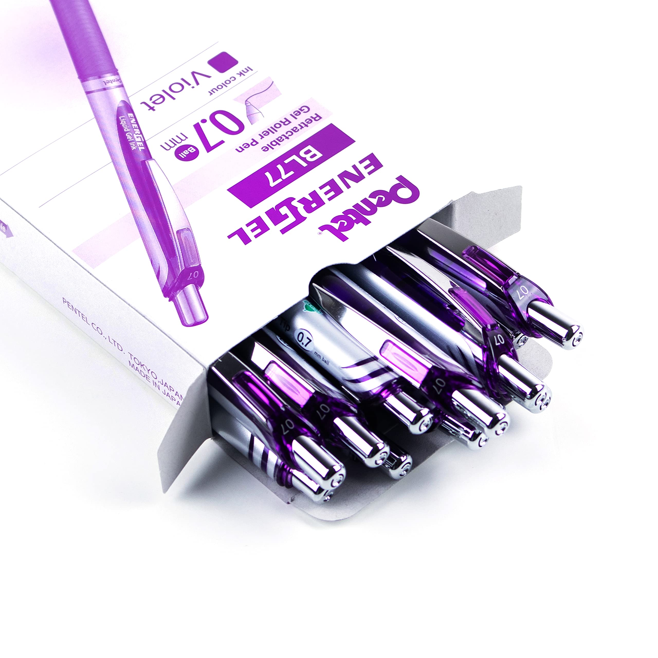 Pentel EnerGel XM BL77 - Retractable Liquid Gel Ink Pen - 0.7mm - 54% Recycled - Purple - Box of 12