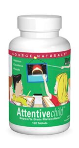 source naturals attentive child - healthy cognitive nutrients for active children - improved focus & attention with dmae, magnesium, zinc & grape seed extract - 120 tablets