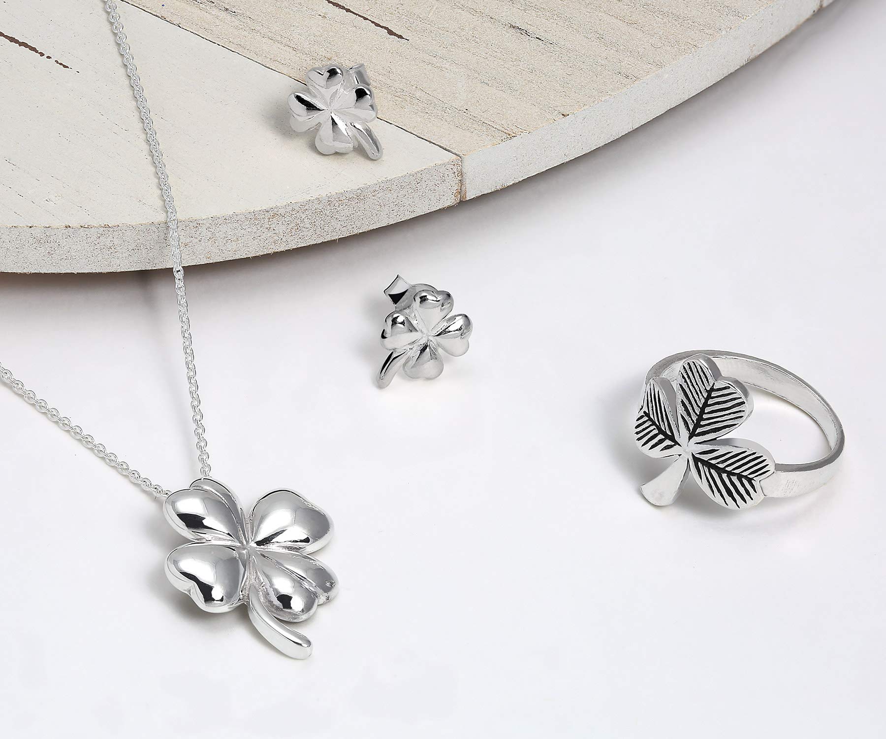 Good Luck Fortune Irish Shamrock Shape Lucky Charm Four Leaf Clover Pendant Necklace For Women Teen Polished .925 Sterling Silver