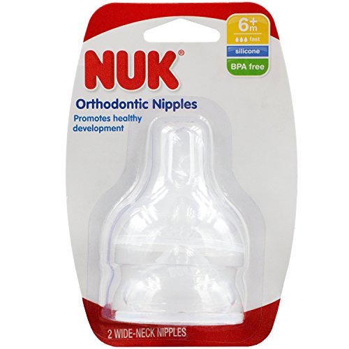 NUK Wide Neck Silicone Nipple, Fast Flow, Size 2, 2-Count (1 Package)