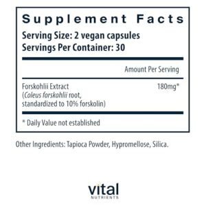 Vital Nutrients - Coleus Forskohlii 10% - Cardiovascular Support - Muscle Relaxation - 60 Vegetarian Capsules per Bottle - 90 mg