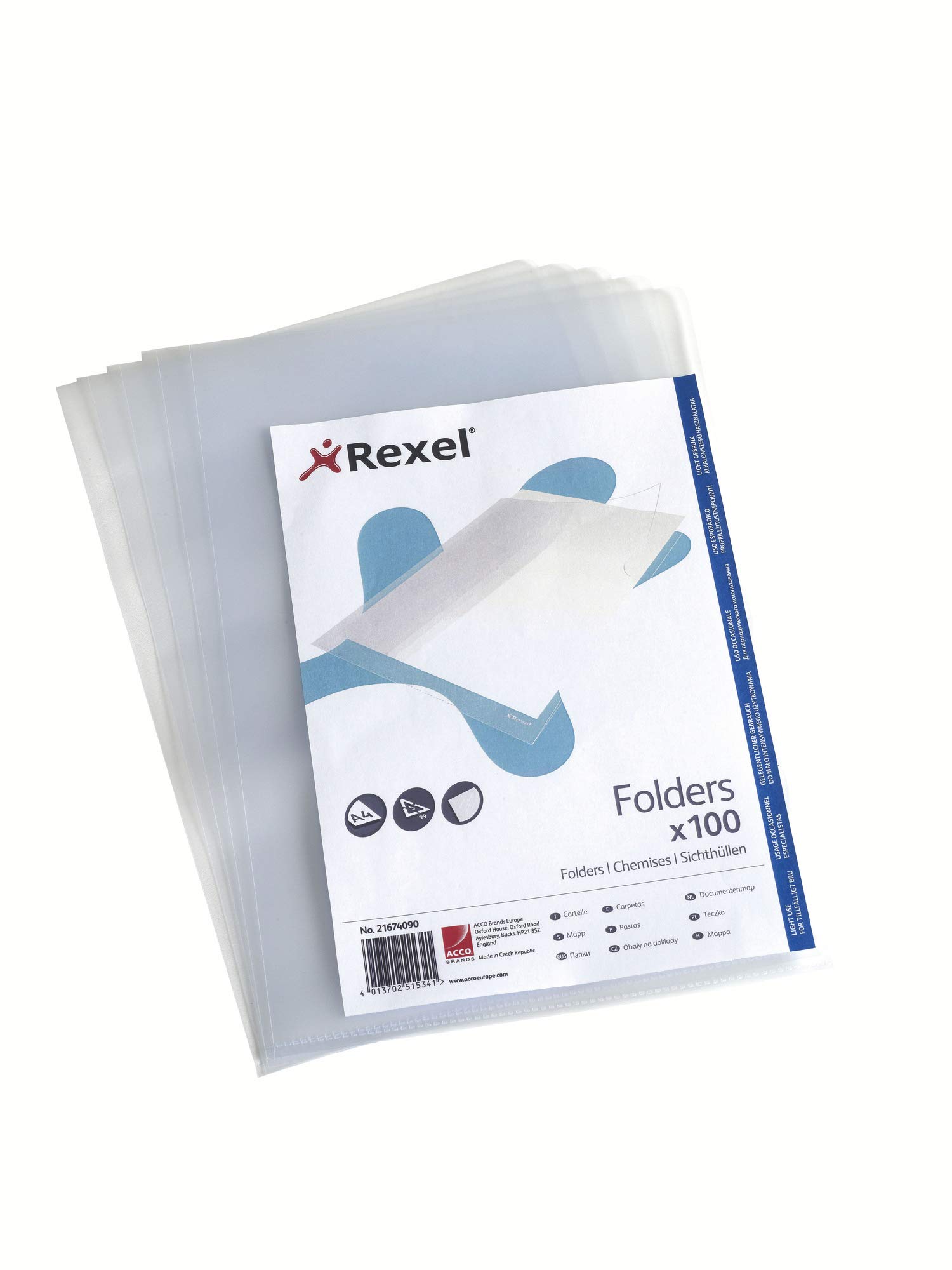 Rexel Economy A4 Document Folder, Clear Embossed, 100mic, Cut Flush, Pack 100, 21674090