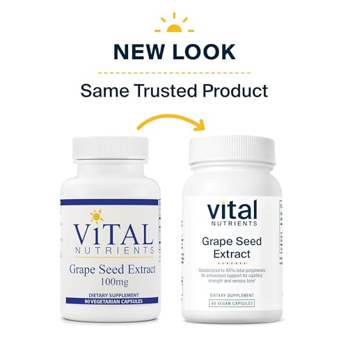 Vital Nutrients - Grape Seed Extract - Potent Antioxidant and Support for Vein Health - 90 Vegetarian Capsules per Bottle - 100 mg