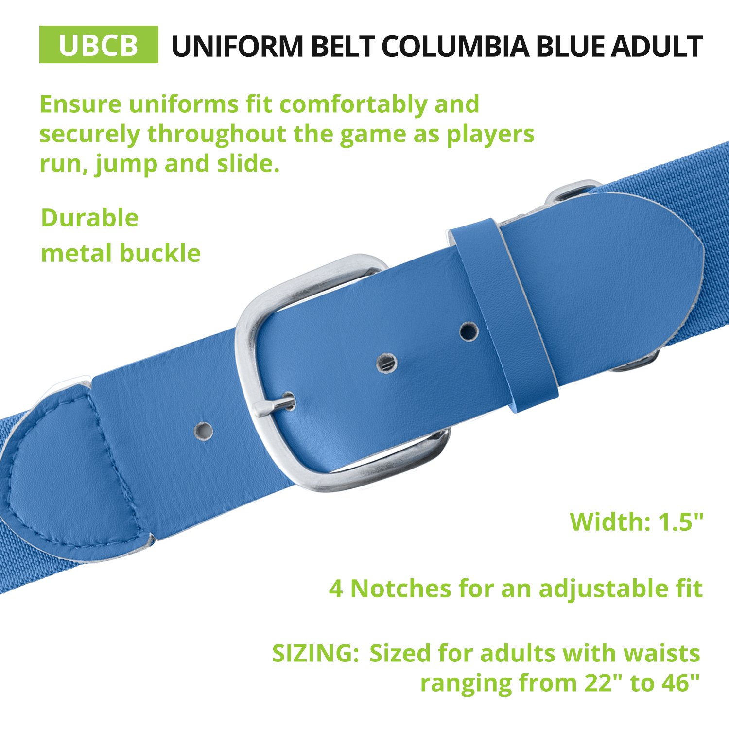 Champion Sports Boys Youth Uniform Belt, Columbia Blue, Youth US