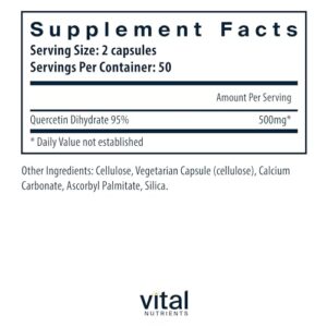 Vital Nutrients Quercetin | Vegan Quercetin Supplement with Bioflavonoids for Sinus, Respiratory, Heart, & Immune Function Support | Gluten, Dairy, Soy Free | 500mg | 100 Capsules